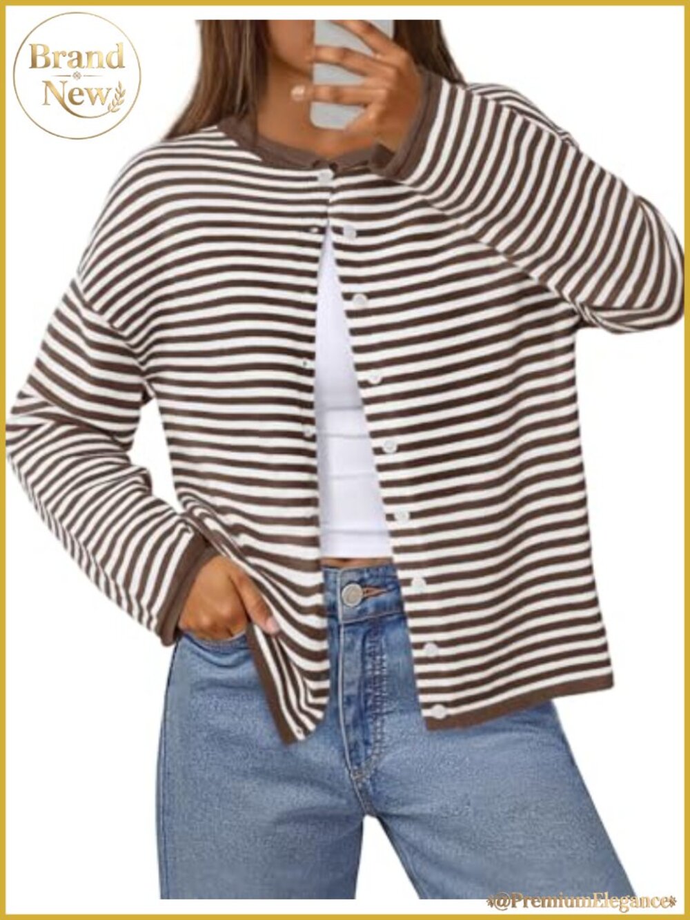 Women's Striped Cardigan Sweater Button Down Long Sleeve Fall Knit